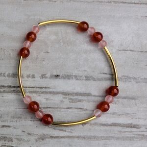 Hand Crafted Red Agate And Cherry Quartz Natural Stone Bracelet